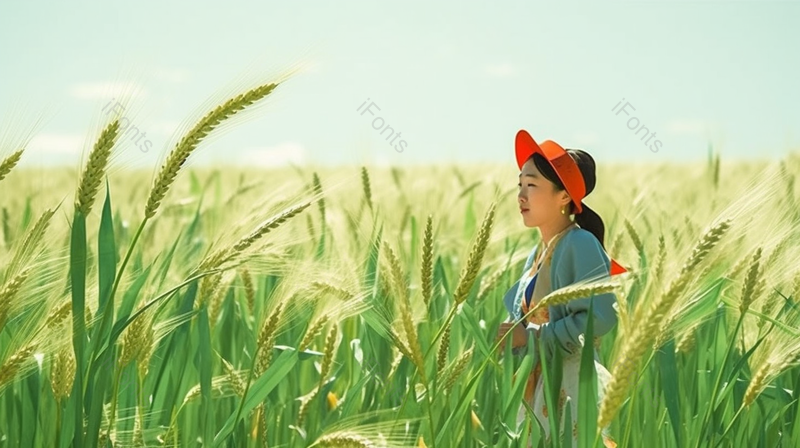 绿油油的麦子麦穗旁的小女孩背景,高清,摄影图,摄影图片,图片大全,摄影图免费下载